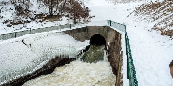 HiggsDamSpillway View of Lake Monroe Dam Spillway in the winter